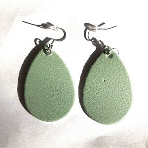 Sage Green Faux Leather Teardrop Earrings